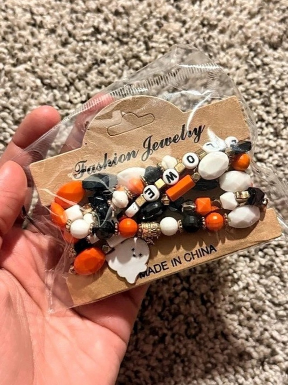 Beaded Charm Bracelet in Orange & Black NWT